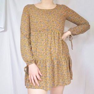 Yellow floral tiered mini dress